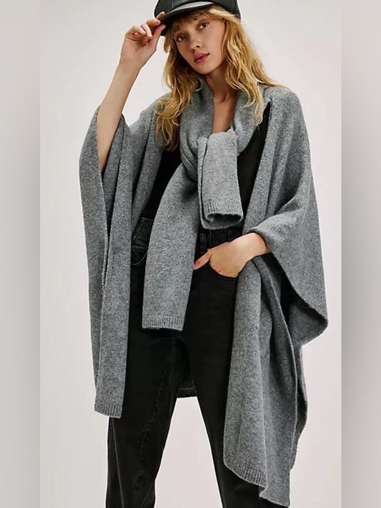 Free People Sweaters - NWT Free People Ellie Scarf Wrap Kimono Duster Gray Cozy One Size